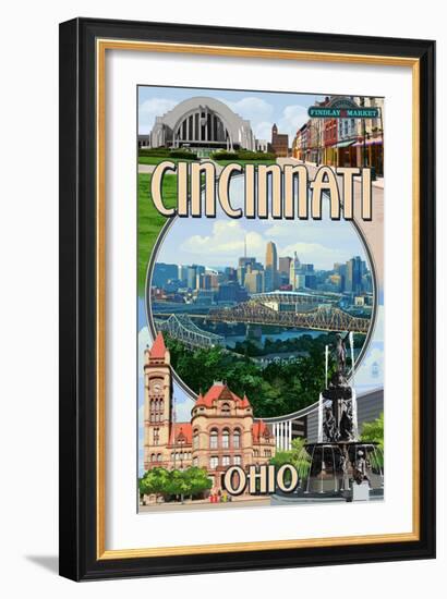 Cincinnati, Ohio - Montage Scenes-Lantern Press-Framed Art Print