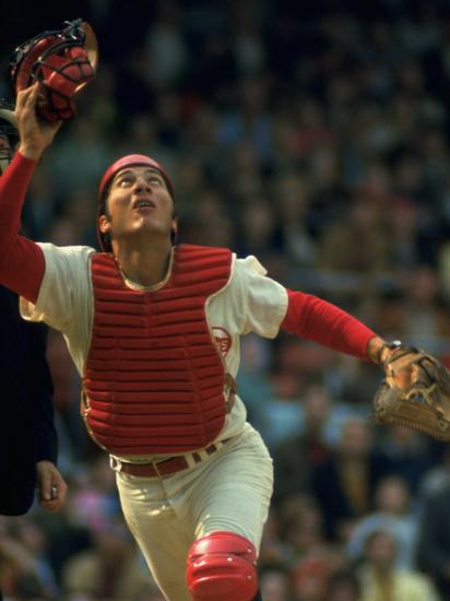 Cincinnati Reds Catcher Johnny Bench Catching Pop Fly During