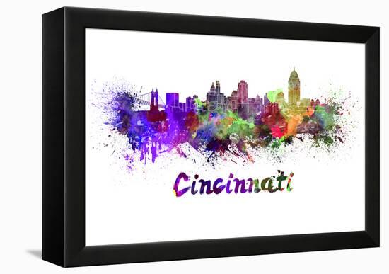 Cincinnati Skyline in Watercolor-paulrommer-Framed Stretched Canvas