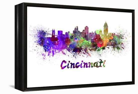 Cincinnati Skyline in Watercolor-paulrommer-Framed Stretched Canvas