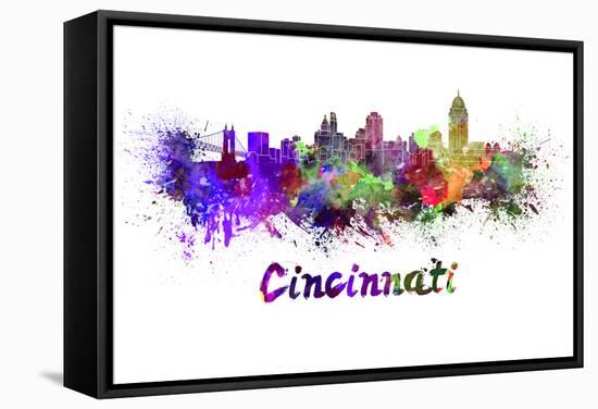 Cincinnati Skyline in Watercolor-paulrommer-Framed Stretched Canvas