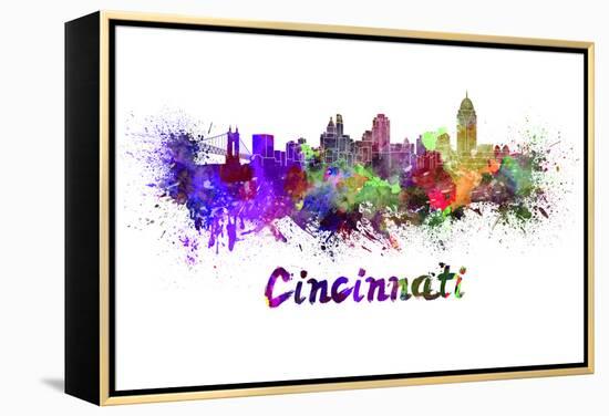 Cincinnati Skyline in Watercolor-paulrommer-Framed Stretched Canvas