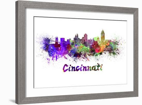 Cincinnati Skyline in Watercolor-paulrommer-Framed Art Print