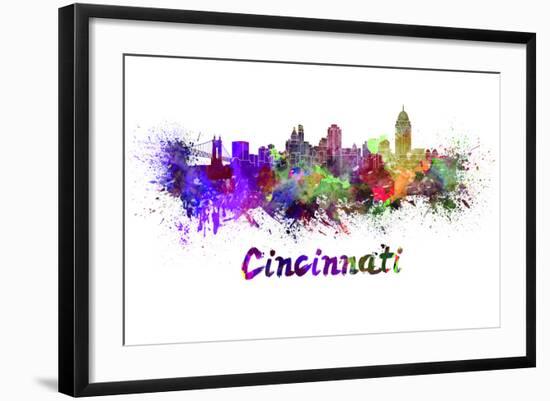 Cincinnati Skyline in Watercolor-paulrommer-Framed Art Print