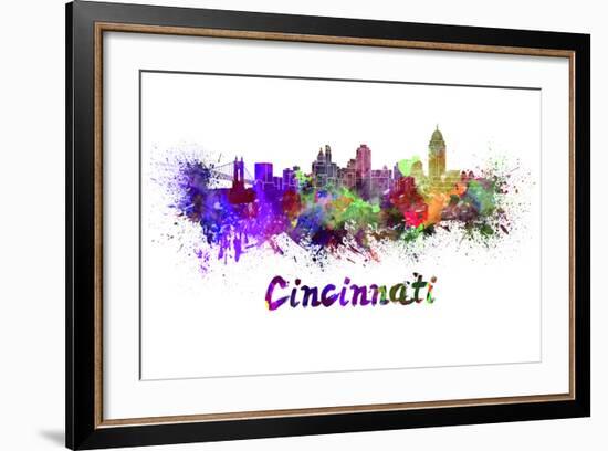 Cincinnati Skyline in Watercolor-paulrommer-Framed Art Print