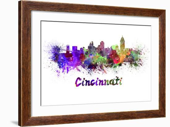 Cincinnati Skyline in Watercolor-paulrommer-Framed Art Print