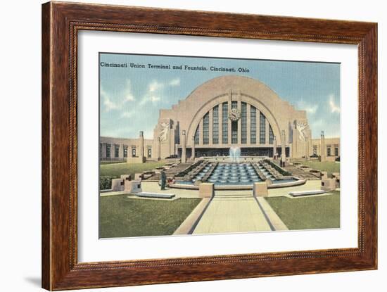 Cincinnati Union Terminal and Fountain, Cincinnati, Ohio-null-Framed Art Print