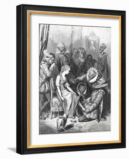 Cinderella and the Glass Slipper," Illustration from "Les Contes De Perrault"-Gustave Doré-Framed Giclee Print