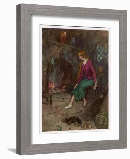 Cinderella by the Fireside-Warwick Goble-Framed Art Print