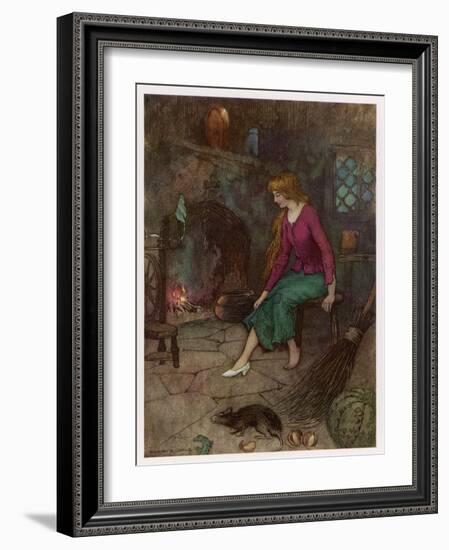 Cinderella by the Fireside-Warwick Goble-Framed Art Print