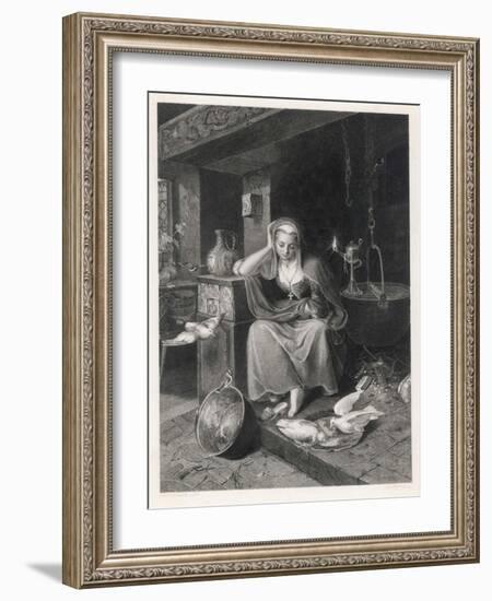 Cinderella Sits Forlornly Next to a Lamp and Cauldron-Harry Payne-Framed Art Print