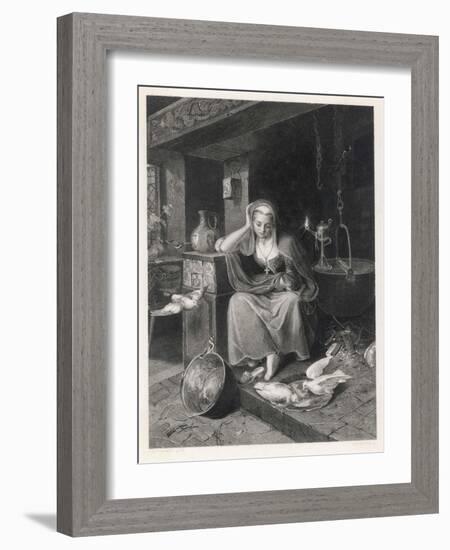 Cinderella Sits Forlornly Next to a Lamp and Cauldron-Harry Payne-Framed Art Print