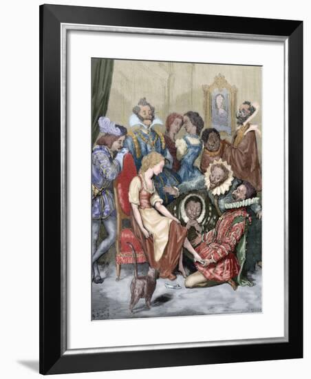 Cinderella, the Gentleman Putting the Slipper in His Tiny Foot, Saw That He Was Very Suitable-null-Framed Giclee Print