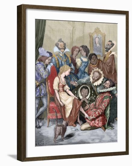 Cinderella, the Gentleman Putting the Slipper in His Tiny Foot, Saw That He Was Very Suitable-null-Framed Giclee Print