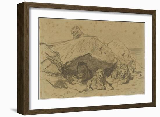 Cinq lions ou lionnes dans les rochers-Rosa Bonheur-Framed Giclee Print