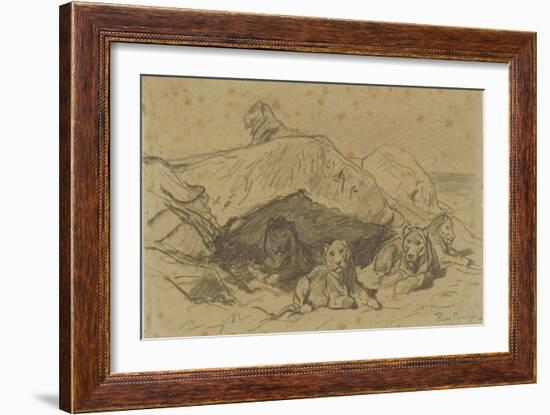 Cinq lions ou lionnes dans les rochers-Rosa Bonheur-Framed Giclee Print