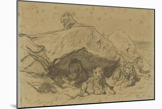 Cinq lions ou lionnes dans les rochers-Rosa Bonheur-Mounted Giclee Print