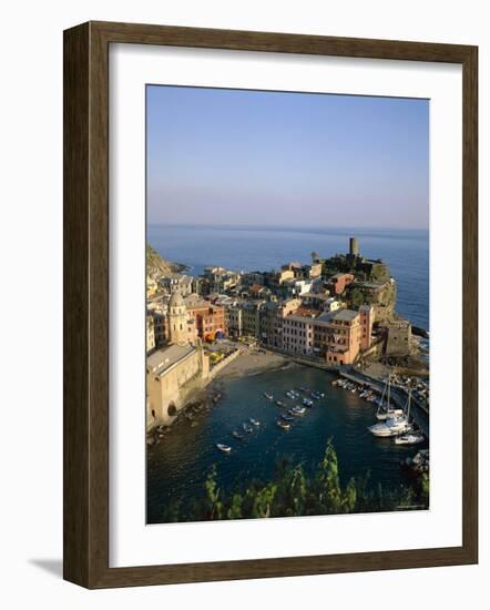 Cinque Terre, Coastal View and Village, Vernazza, Liguria, Italy-Steve Vidler-Framed Photographic Print