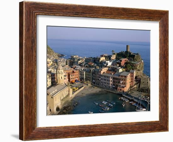 Cinque Terre / Coastal View and Village, Vernazza, Liguria, Italy-Steve Vidler-Framed Photographic Print