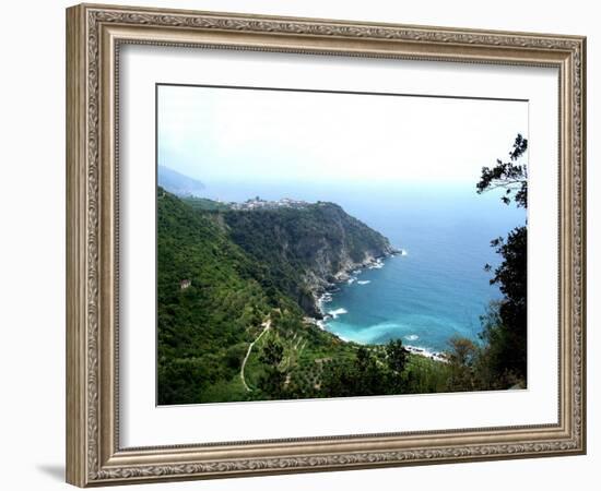 Cinque Terre Corniglia with vineyards-Marilyn Dunlap-Framed Art Print