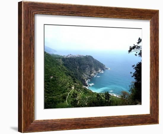 Cinque Terre Corniglia with vineyards-Marilyn Dunlap-Framed Art Print