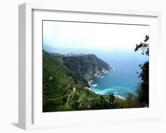 Cinque Terre Corniglia with vineyards-Marilyn Dunlap-Framed Art Print