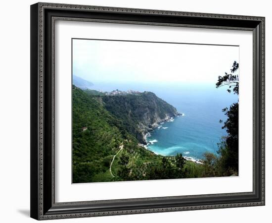 Cinque Terre Corniglia with vineyards-Marilyn Dunlap-Framed Art Print