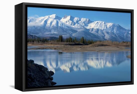 Cinquefoil Mountain Reflects in the Athabasca River, Jasper National Park, Canada-Richard Wright-Framed Premier Image Canvas