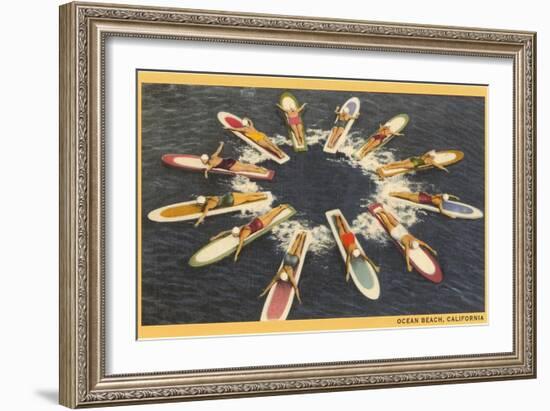 Circle of Paddle Boards, Ocean Beach-null-Framed Art Print