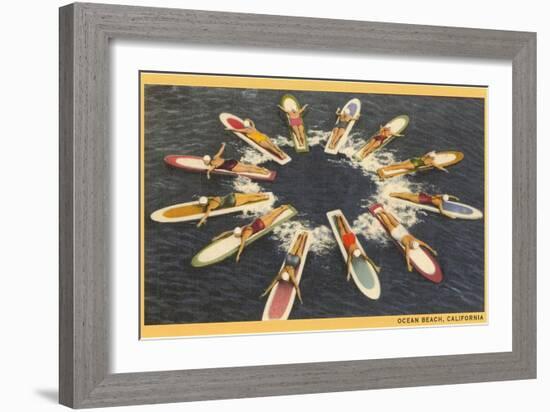 Circle of Paddle Boards, Ocean Beach-null-Framed Art Print