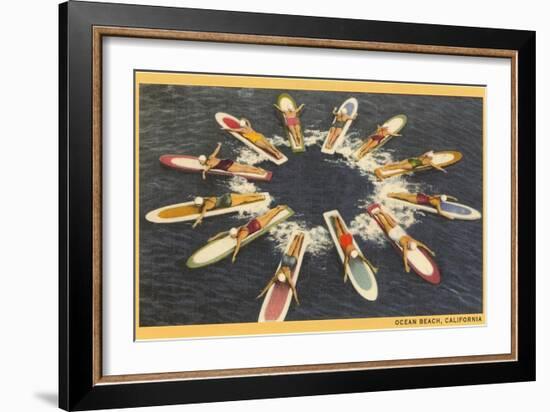 Circle of Paddle Boards, Ocean Beach-null-Framed Art Print