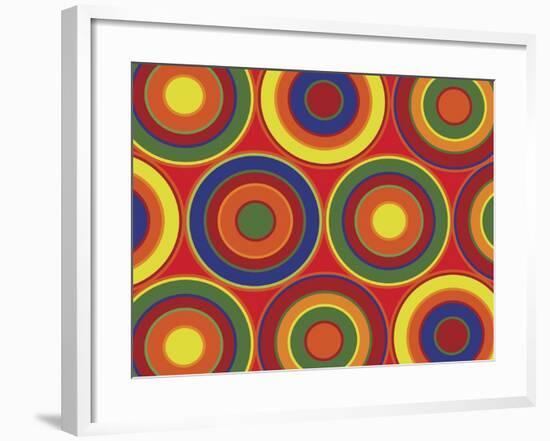 Circles Abstract On Red-Ron Magnes-Framed Giclee Print