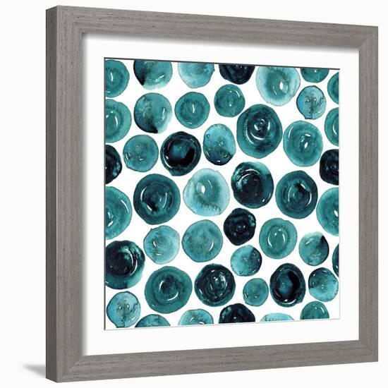 Circles in Teal and Turquoise. Seamless Watercolor Pattern.-null-Framed Premium Giclee Print