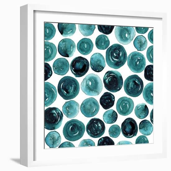 Circles in Teal and Turquoise. Seamless Watercolor Pattern.-null-Framed Premium Giclee Print