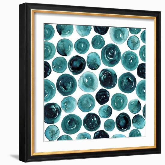 Circles in Teal and Turquoise. Seamless Watercolor Pattern.-null-Framed Premium Giclee Print