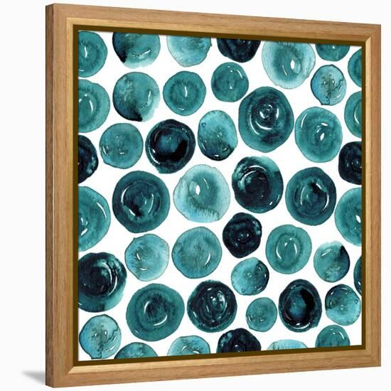 Circles in Teal and Turquoise. Seamless Watercolor Pattern.-null-Framed Stretched Canvas