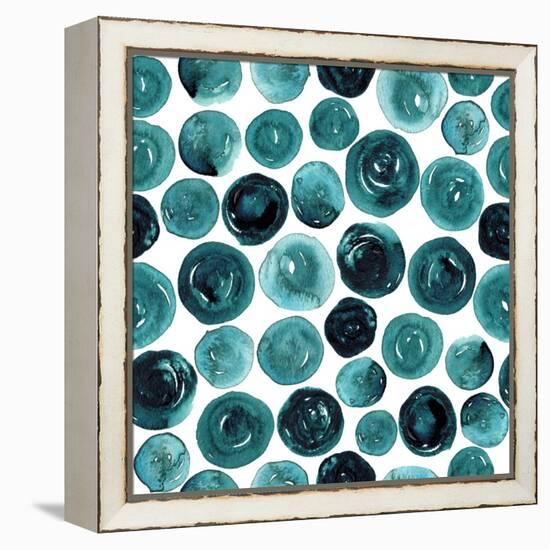 Circles in Teal and Turquoise. Seamless Watercolor Pattern.-null-Framed Stretched Canvas