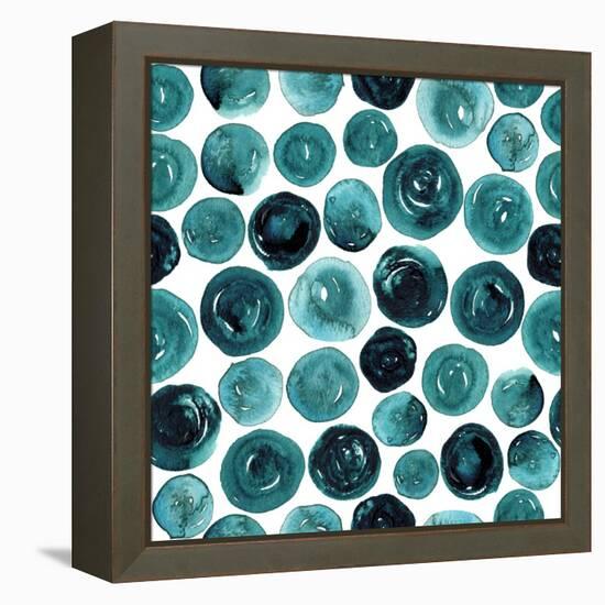 Circles in Teal and Turquoise. Seamless Watercolor Pattern.-null-Framed Stretched Canvas