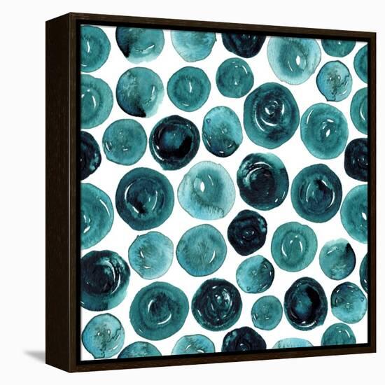 Circles in Teal and Turquoise. Seamless Watercolor Pattern.-null-Framed Stretched Canvas