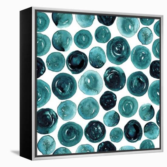 Circles in Teal and Turquoise. Seamless Watercolor Pattern.-null-Framed Stretched Canvas