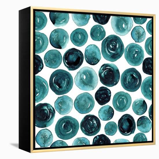 Circles in Teal and Turquoise. Seamless Watercolor Pattern.-null-Framed Stretched Canvas