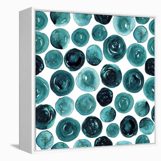 Circles in Teal and Turquoise. Seamless Watercolor Pattern.-null-Framed Stretched Canvas