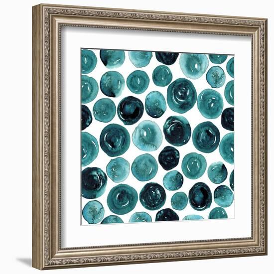 Circles in Teal and Turquoise. Seamless Watercolor Pattern.-null-Framed Art Print