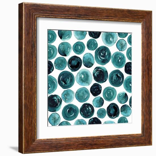 Circles in Teal and Turquoise. Seamless Watercolor Pattern.-null-Framed Art Print