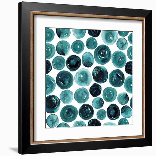 Circles in Teal and Turquoise. Seamless Watercolor Pattern.-null-Framed Art Print