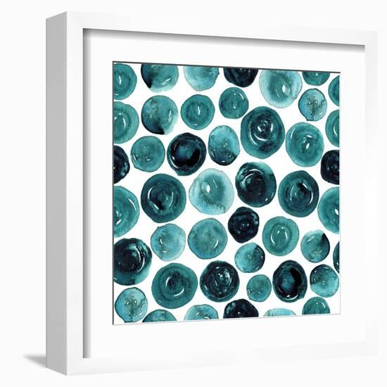 Circles in Teal and Turquoise. Seamless Watercolor Pattern.-null-Framed Art Print