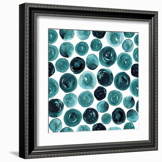 Circles in Teal and Turquoise. Seamless Watercolor Pattern.-null-Framed Art Print