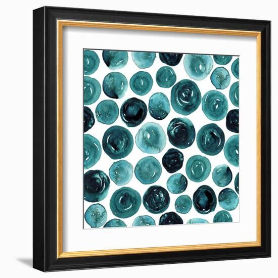 Circles in Teal and Turquoise. Seamless Watercolor Pattern.-null-Framed Art Print