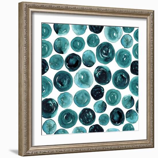 Circles in Teal and Turquoise. Seamless Watercolor Pattern.-null-Framed Art Print