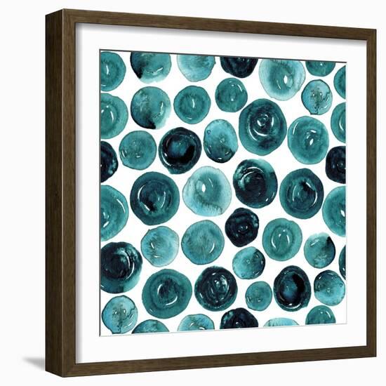 Circles in Teal and Turquoise. Seamless Watercolor Pattern.-null-Framed Art Print